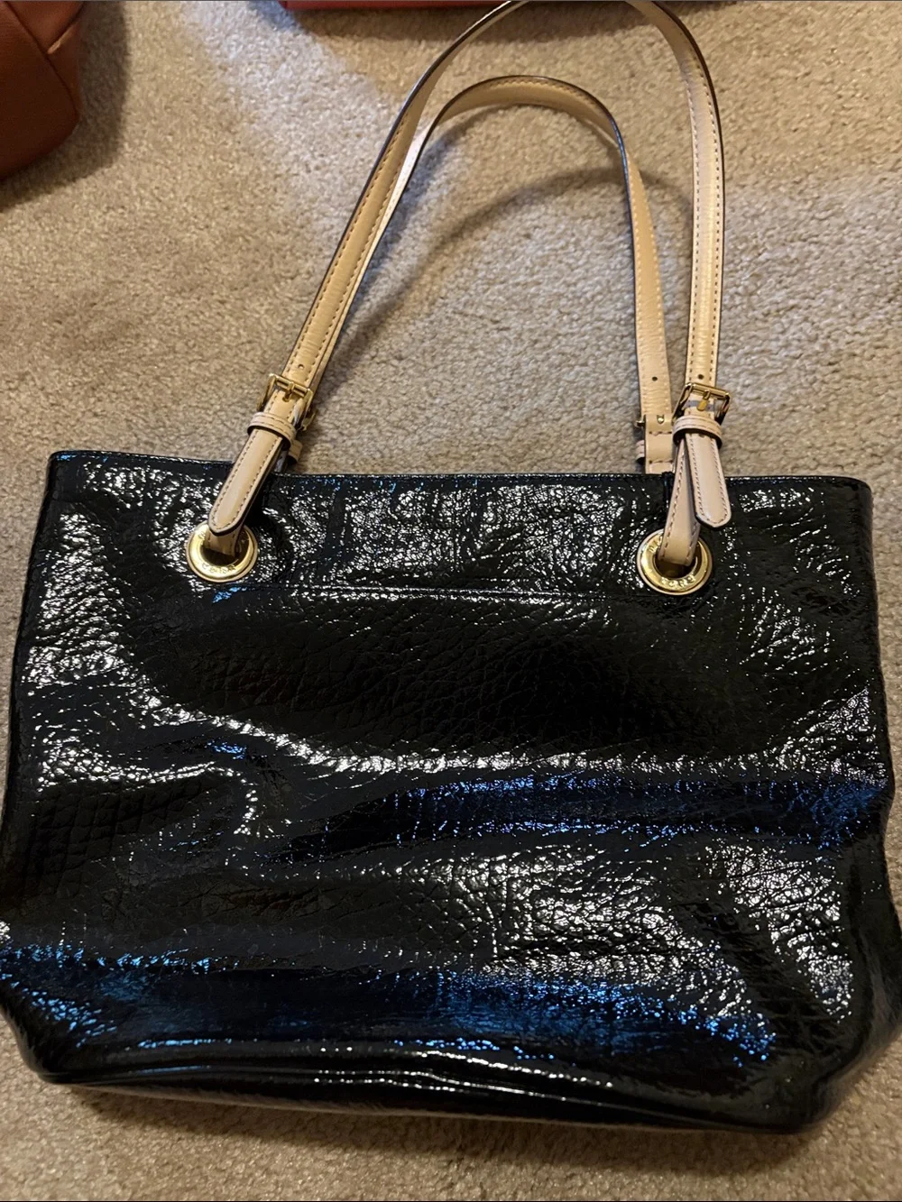 Michael Kors Black Patent Tote with Cream Straps